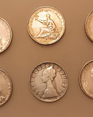 lotto 6 monete 500 lire argento 
