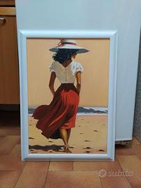 quadro ad olio paesaggio marino con donna 60x41
