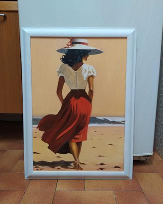 quadro ad olio paesaggio marino con donna 60x41
