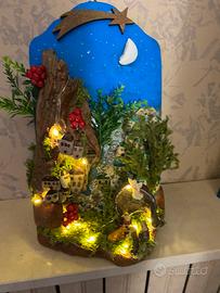 Presepe su pietra e legno