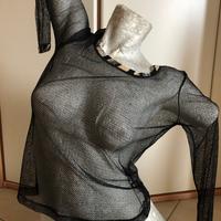 Maglietta retinata con bordo chiaro leopardato