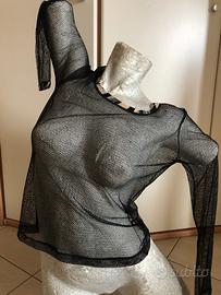 Maglietta retinata con bordo chiaro leopardato