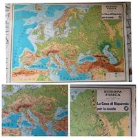 Cartina fisica Europa scuola vintage anni 70