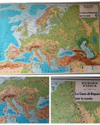 Cartina fisica Europa scuola vintage anni 70