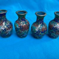 Set 4 vasetti cinesi smalto su metallo vintage '70