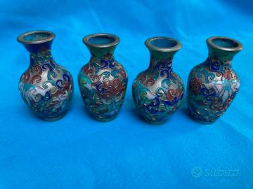 Set 4 vasetti cinesi smalto su metallo vintage '70