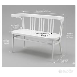 panca bianca, vintage, in legno curvo stile thonet