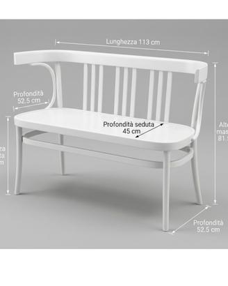 panca bianca, vintage, in legno curvo stile thonet