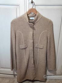 Base cappotto bouclé beige con colletto rialzato S