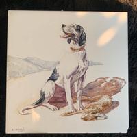 Cane e selvaggina: mattonella dipinta S. Benech