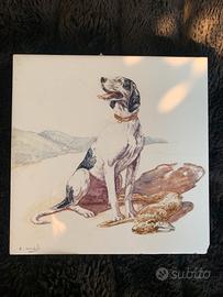 Cane e selvaggina: mattonella dipinta S. Benech