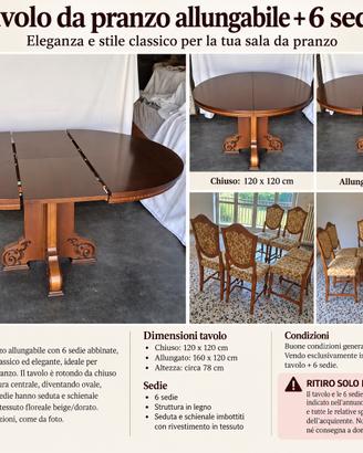 Tavolo da pranzo allungabile + 6 sedie