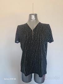T shirt donna con zip sullo scollo
