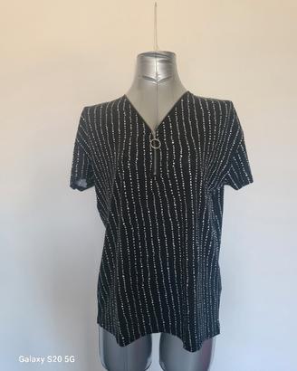 T shirt donna con zip sullo scollo