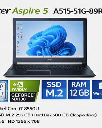 Acer Aspire 5  i7-8550U Ram 12  256 Gb Windows 11