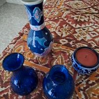 Quattro vasetti blu vetro e ceramica + omaggio 
