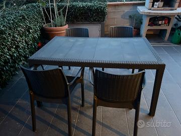 Tavolo Rattan e 4 sedie colore grigio scuro
