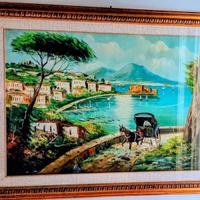Quadro con Golfo di Napoli dipinto a olio su tela.
