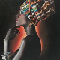 Donna con turbante con tecnica ad olio su tela