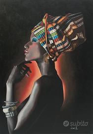 Donna con turbante con tecnica ad olio su tela