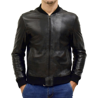 Giacca Uomo Bomber Vera Pelle Nero Giubbotto Slim