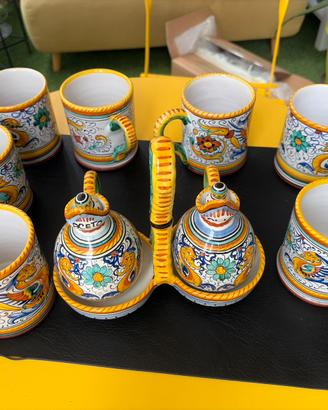 Set Deruta dipinto a mano:6BICCHIERI olio&Aceto
