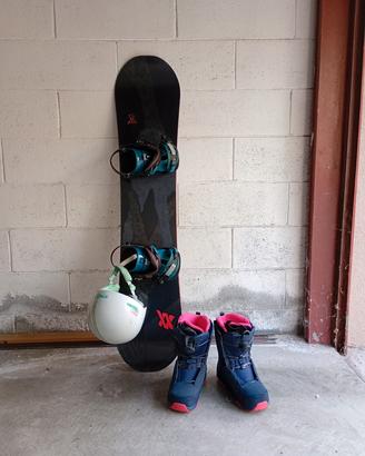 Tavola snowboard, attacchi, scarponi donna/bambino