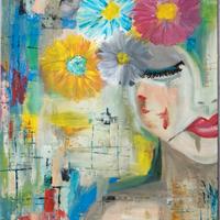 Dipinto Donna Fiori Astratto