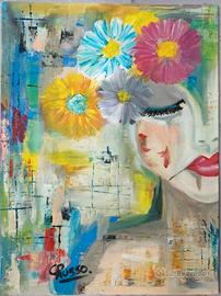 Dipinto Donna Fiori Astratto