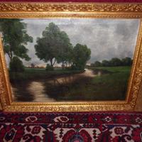 Quadro antico olio su tela con cornice dorata