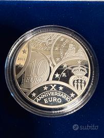 10° anniversario euro S. Marino 10€ ARGENTO RARA