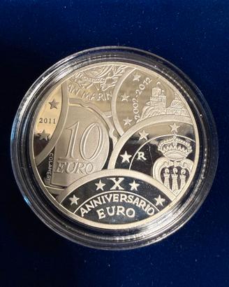10° anniversario euro S. Marino 10€ ARGENTO RARA
