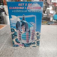 Set 5 Pezzi Giardino/Balcone + Cestello metallo