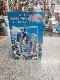 Set 5 Pezzi Giardino/Balcone + Cestello metallo