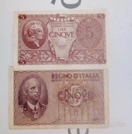 Coppia 5 lire Regno 