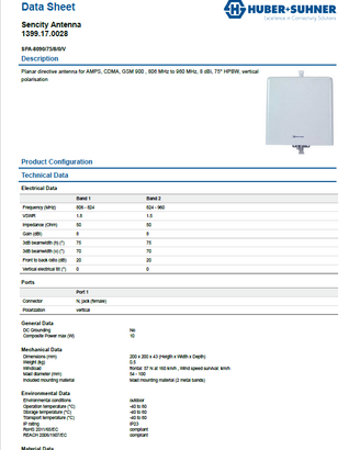 Antenna banda GSM 900 MHz Huber & Suhner