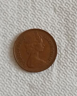 moneta da un penny del Regno Unito del 1980.