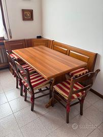 Panca con tavolo in noce  + sedie + cuscini