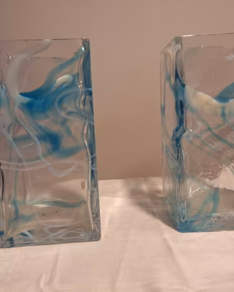 Coppia di Vasi Artistici in Vetro Spesso di Murano