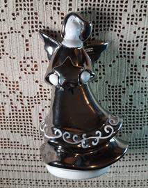 Statuetta angelo in porcellana argento e bianco