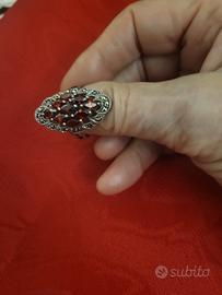 Anello argento 800 con  granata