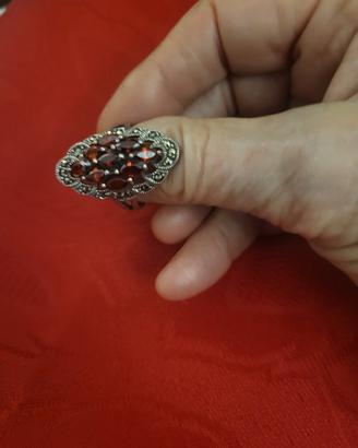 Anello argento 800 con  granata