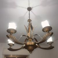 Lampadario vintage anni 70 in ottone brunito