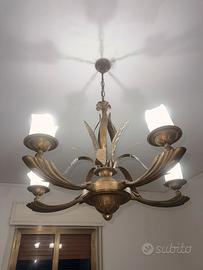 Lampadario vintage anni 70 in ottone brunito