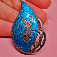 ARGENTO 925 spilla ciondolo vintage smaltata Siam