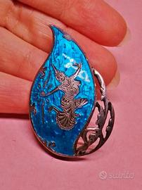 ARGENTO 925 spilla ciondolo vintage smaltata Siam