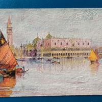 Venezia Cartolina antica simile a pittura ad olio