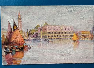 Venezia Cartolina antica simile a pittura ad olio
