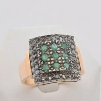ANELLO VINTAGE ORO 12KT SMERALDI 0.36 CT DIAMANTI