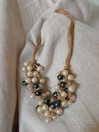 collana artigianale perle sintetiche e corda